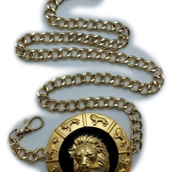 New Women Gold Metal Chain Link Belt Lion Head Medallion Buckle Plus Size XL XXL